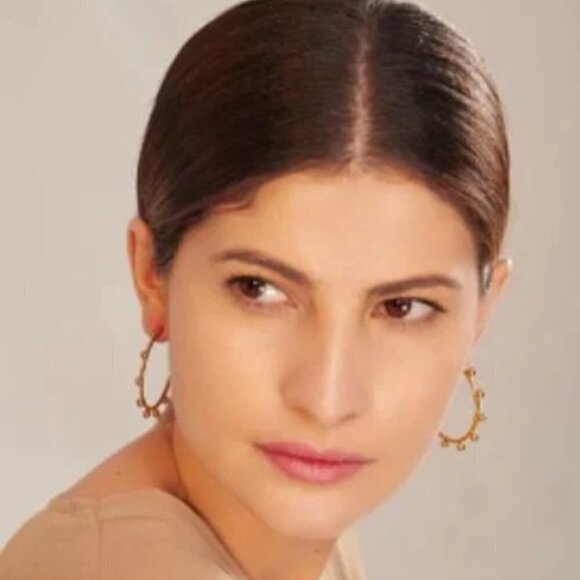 Gold Plated Stainless Steel Big Hoops with Ball Earrings - Picture 6 of 6